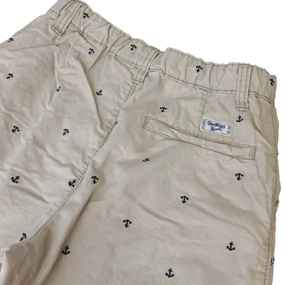 OshKosh B'gosh Boys Adjustable Waistband Embroidered Nautical Beige Shorts 12